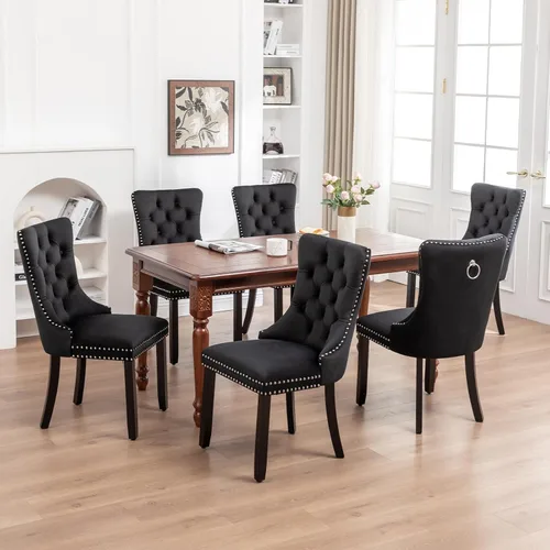 Miniatura 2 de Hixkol Juego de 2 sillas de comedor de terciopelo, sillas de comedor tapizadas con ribete de anillo y botón trasero, asientos modernos para cocina