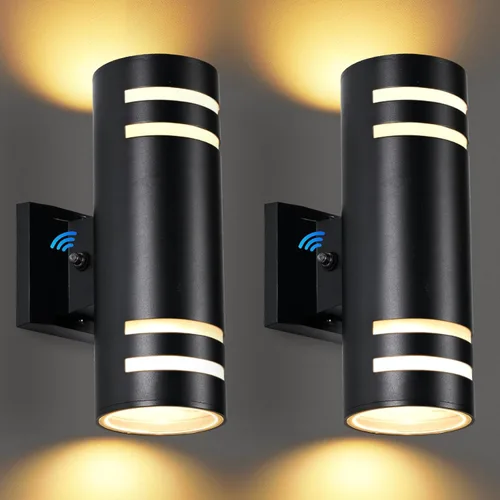 Miniatura 16 de Luces de pared para exteriores del atardecer al amanecer, 2 unidades, modernas luces de porche al aire libre con bombillas, luz exterior cilíndrica