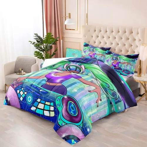 Miniatura 2 de Juego de edredón de 3 piezas con 2 fundas de almohada, tamaño Queen, diseño africano de DJ Girl de microfibra suave, regalo para mujeres y niñas