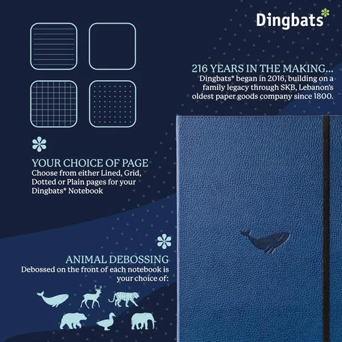 Miniatura 2 de Dingbats - Cuaderno extra grande con puntos de vida silvestre, ballena azul, A4, cuaderno de tapa dura, piel sintética, papel perforado, crema a