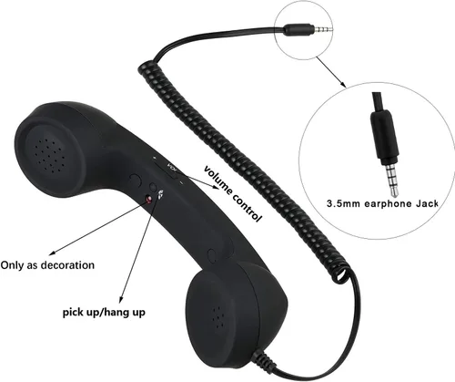Miniatura 3 de Auricular retro de 3.5mm para teléfono celular Micrófono receptor para iPhone iPad teléfonos móviles smartphone (negro)