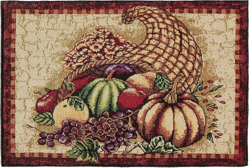 Miniatura 2 de Colección Fall Harvest - Tapiz Cornucopia con diseño de calabazas y frutas, juego de cuatro manteles individuales de 13 x 19 pulgadas