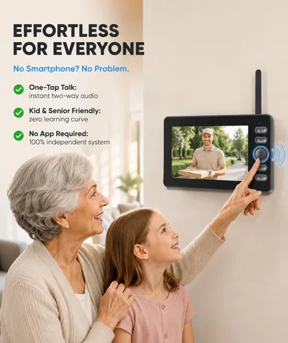 Miniatura 4 de TKMARS Timbre de puerta inalámbrico sin suscripción, portero bidireccional, IPX65 impermeable, pantalla de 4.3 pulgadas, ángulo de visión de 170°