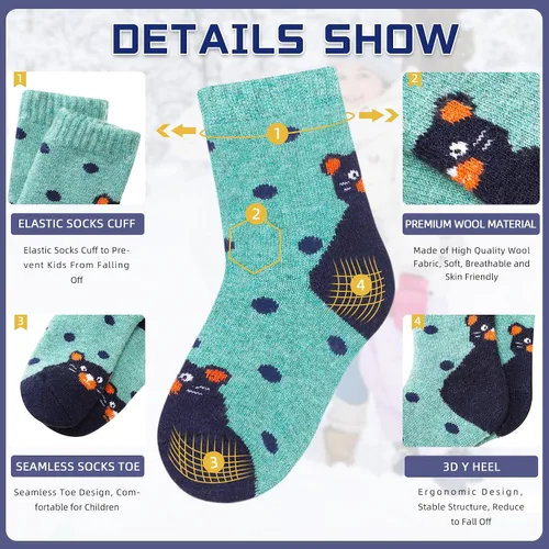 Miniatura 106 de Eocom 6 pares de calcetines de invierno cálidos de lana para niños y niñas