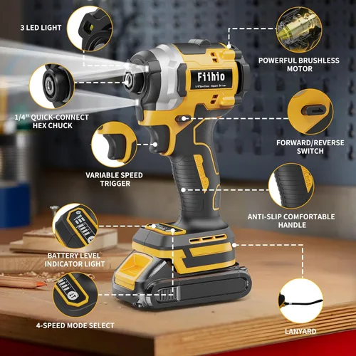 Miniatura 2 de Destornillador de impacto inalámbrico compatible con batería Dewalt de 20 V/60 V máximo, mandril hexagonal de 1/4 de pulgada con 2500 en libras, 4