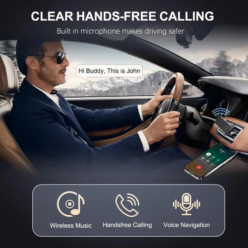 Miniatura 4 de Adaptador USB Bluetooth 5.4 para automóvil, receptor de música Bluetooth Plug & Play, kit de conector auxiliar de 0.138 in para automóvil, micrófono