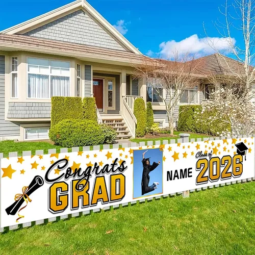 Miniatura 13 de Decoraciones personalizadas para fiestas de graduación 2026 – Cartel de felicitación de graduación grande – Cartel de fondo de graduación
