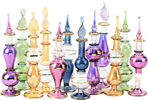 Miniatura 4 de NileCart Botellas de perfume egipcias sopladas a mano con decoración egipcia dorada hecha a mano para perfumes y aceites esenciales (6)