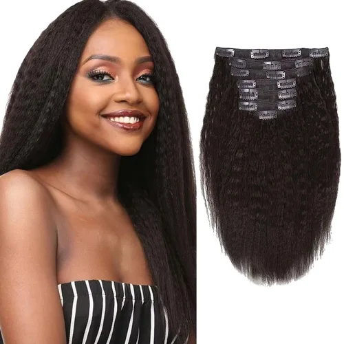 Miniatura 15 de Extensiones de cabello lacio italiano Yaki con clip, cabello humano Remy real, grado 8A, grueso, virgen, 4C, afroamericanos, cabeza completa
