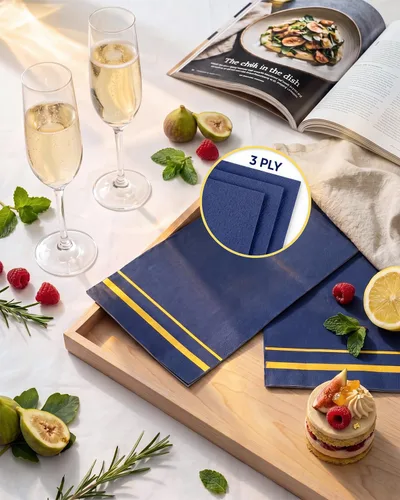 Miniatura 5 de BUCLA 100 servilletas desechables de 3 capas – Servilletas de papel azules desechables de alta calidad – Servilletas de cena desechables suaves