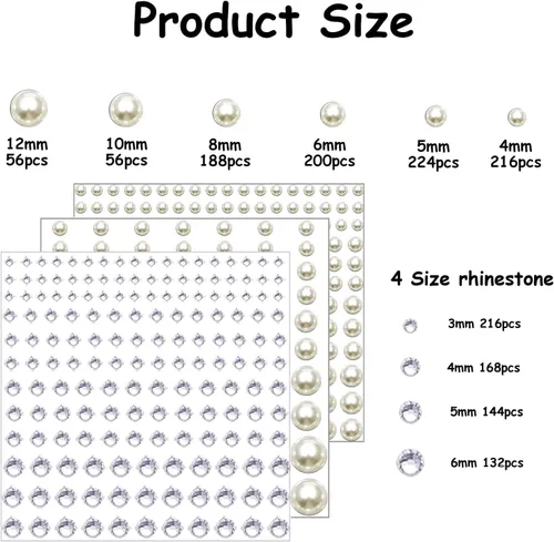 Miniatura 2 de 1600 piezas de perlas y joyas autoadhesivas para ojos, cuerpo, cara, cabello, gemas y perlas para maquillaje, bricolaje, manualidades, accesorios