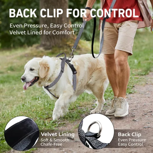 Miniatura 4 de Galaxy - Arnés reflectante para perro, ajuste ajustable de 4 puntos, hebillas antipellizcos, control de clip trasero y asa de emergencia, forro