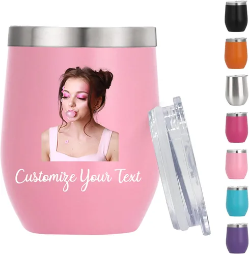 Miniatura 10 de Vasos de vino personalizados con nombres y fotos con tapa para mujeres, juego de vasos de vino aislados personalizados de acero inoxidable, regalos