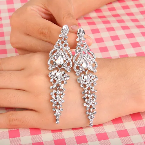Miniatura 4 de BriLove Pendientes colgantes de lágrima de cristal para boda para mujer