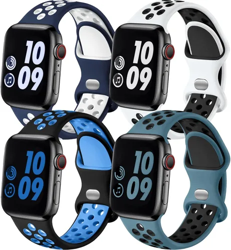 Miniatura 20 de Adorve 4 Pack Sport Bands Compatible with Apple Watch Bands for Men Women 49mm 46mm 45mm 44mm 42mm 41mm 40mm 38mm,Breathable Soft Silicone Strap for