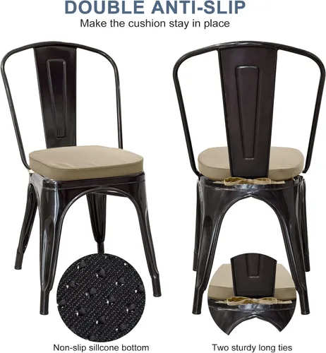 Miniatura 4 de GUEGLSA Cojines de asiento impermeables para exteriores, 14 x 14 pulgadas, almohadilla de metal antideslizante con lazos, cojín para silla