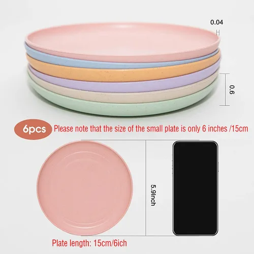 Miniatura 3 de SHECIPIN Paquete de 12 mini platos ligeros de paja de trigo de 6 pulgadas, juego de platos reutilizables aptos para lavavajillas y microondas