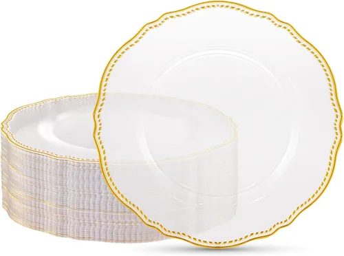 Miniatura 19 de Hioasis 100 piezas Platos de plástico blancos - Platos de cena desechables blancos de 10.25 pulgadas, Platos de cena de plástico, elegantes