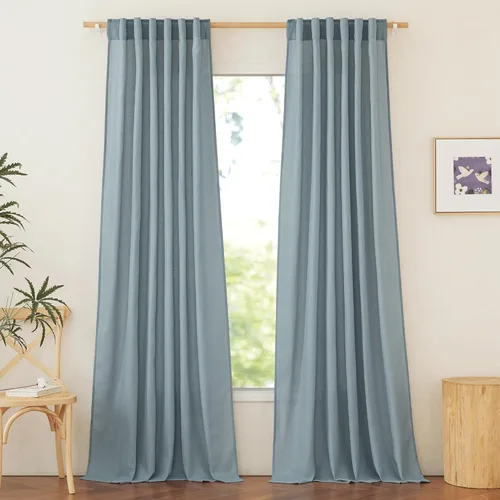 Miniatura 76 de NICETOWN Cortinas de lino grueso para dormitorio, privacidad añadida, bolsillo para barra y pestaña trasera, no se transparentan, mezcla de lino