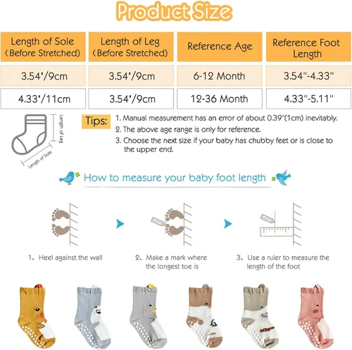 Miniatura 6 de Fanairy Toddler Animal Non Skid Crew Socks with Grips Baby Infant Boy Girl Non Slip Cotton Socks 6 Pairs