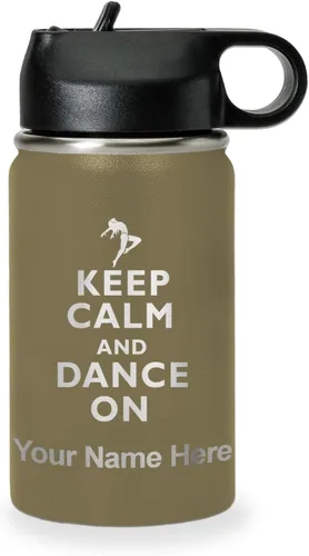 Miniatura 59 de LaserGram Botella de agua personalizada, mantén la calma y baila, acero inoxidable de doble pared aislada al vacío con popote superior, regalo Rosa