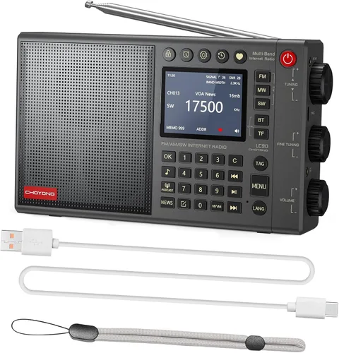 Miniatura 8 de CHOYONG Radio de Internet LC90 Wi-Fi/4G, radio FM/LW/MW/SW portátil con batería recargable de 5000 mAh, estaciones de radio 40K, altavoz BT, reloj