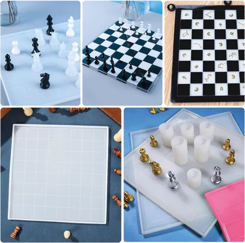 Miniatura 5 de Molde de resina para tablero de ajedrez 3D, moldes grandes de silicona epoxi para hacer bandejas de juegos, kit de arte cuadrado para adultos