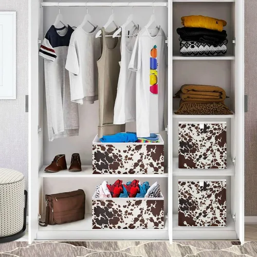 Miniatura 7 de Kigai Cubo de almacenamiento con estampado de vaca, cesta de almacenamiento plegable grande para juguetes, organizador de ropa, para estantes