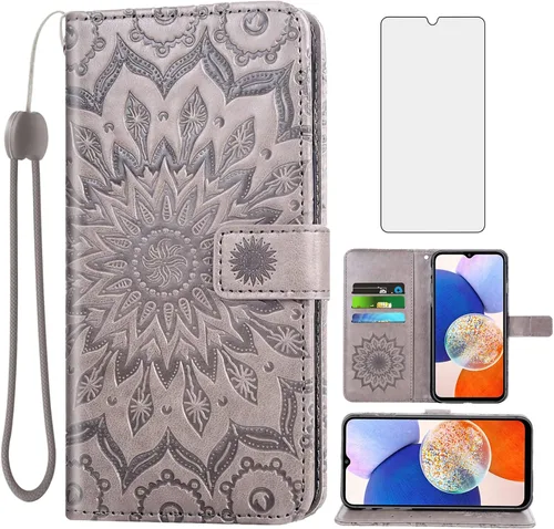 Miniatura 8 de Asuwish Funda de teléfono para Samsung Galaxy A14 5G con protector de pantalla de vidrio templado y funda delgada de piel de girasol, soporte