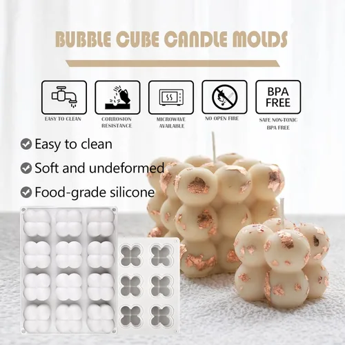 Miniatura 4 de Moldes de vela de burbujas 3D - Molde de silicona de cubo de 12 cavidades para hacer velas y jabón, molde de pastel de burbuja para hornear pastel