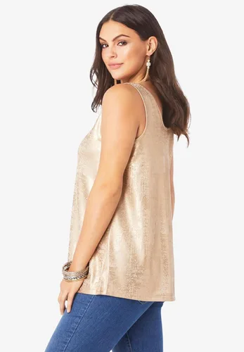 Miniatura 4 de Roaman's Camiseta sin mangas metálica con cuello redondo y talla grande para mujer