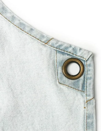 Miniatura 6 de Jeanerlor - Delantal de mezclilla de algodón con bolsillos, delantales de cocina para peluquería para mujeres y hombres, 2 tamaños Azul claro