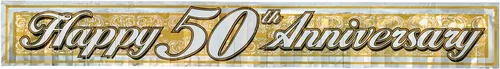 Cartel metálico del 50 aniversario con flecos (dorado) accesorio de fiesta (1 unidad) (1/paquete)