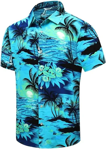 Miniatura 2 de SheLucki - Camisa hawaiana para hombre, unisex, estilo informal, manga corta, con botones y estampado de sombra de palmeras, para el verano