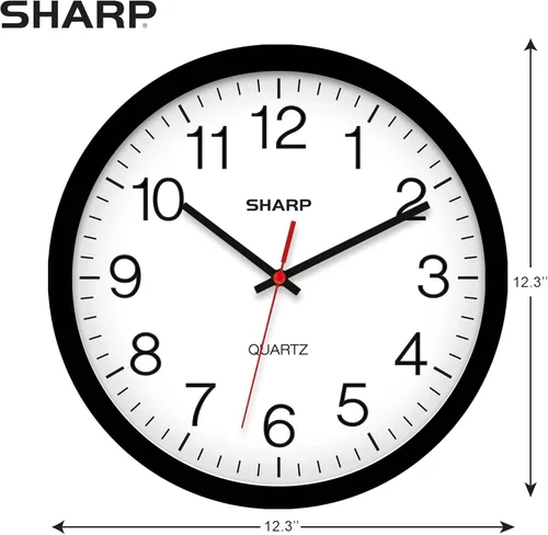 Miniatura 3 de Reloj de pared Sharp – Negro, silencioso sin tictac de 12 pulgadas, de cuarzo de calidad, funciona con pilas, redondo, fácil de leer, para hogar