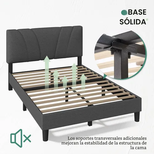 Miniatura 6 de Novilla Base de cama tamaño matrimonial con plataforma tapizada de tamaño completo con cabecera ajustable, fuerte capacidad de peso, no necesita Gris
