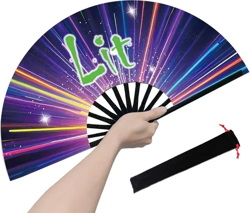 Miniatura 12 de Abanico rave, ventilador de mano plegable grande para mujeres y hombres, ventiladores para baile de línea para raves, EDM, fiesta de baile