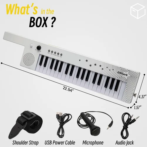 Miniatura 2 de Teclado de Piano Portátil de 37 Teclas, Juguetes Electrónicos de Karaoke Keytar con Micrófono y Correa de Transporte, 4 Tonos, 4 Ritmos, 10