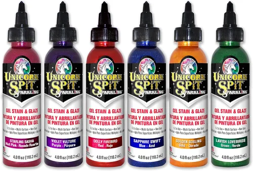 Unicorn SPiT Sparkling – Gel Stain & Glaze – Colección Sparkle de 4 onzas – Dolly Firebird, Golden Gosling, fastuosos tortolitos, zafiro, sasha