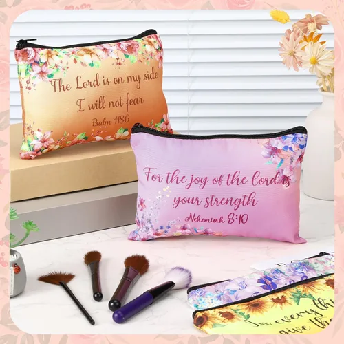 Miniatura 5 de Pinkunn - 16 bolsas de maquillaje de lona, regalos a granel para mujeres, bolsa de cosméticos inspiradores cristianos religiosos con cremallera