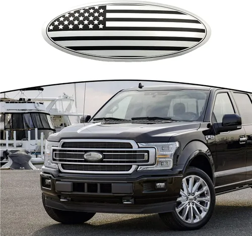 Miniatura 12 de 7.75 pulgadas Emblema de Superposición de Puerta Trasera de Aluminio, Emblema Ovalado de Bandera Negra de América Compatible con Ford Expedition