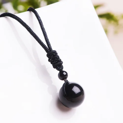 Miniatura 48 de iSTONE Collar unisex con dije de cuentas redondas auténticas, cadena de cuerda negra de 24 pulgadas para hombres y mujeres