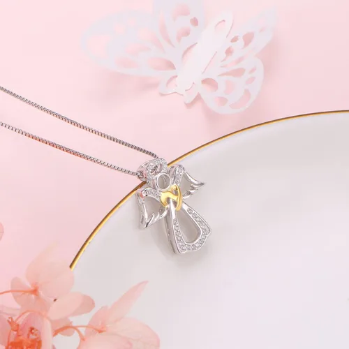 Miniatura 4 de DAOCHONG Collar de ángel de la guarda para mujer, plata de ley, con colgante de alas "You Are My Angel", regalo de joyería para niñas