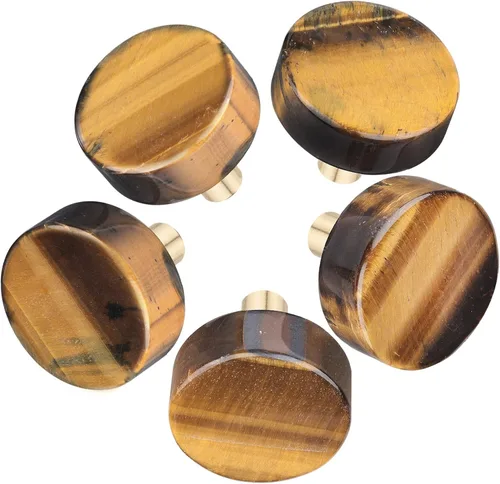 Miniatura 4 de Amogeeli 4 pomos de latón con piedra de ojo de tigre con tornillos, mango redondo decorativo para gabinete