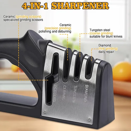 Miniatura 2 de Afilador de cuchillos manual 4 en 1 adecuado para cuchillos de cocina, cuchillos de frutas, cuchillos de acero, tijeras y afilado de precisión de 3