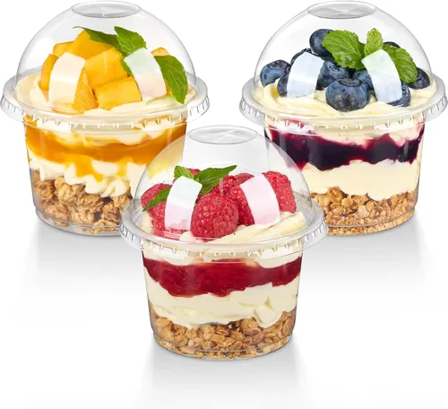 Miniatura 9 de TOFLEN Paquete de 100 Vasos de Postre de Plástico de 8 oz con Tapas de Cúpula, Vasos Desechables Transparentes para Yogur Parfait con Tapas, Vasos