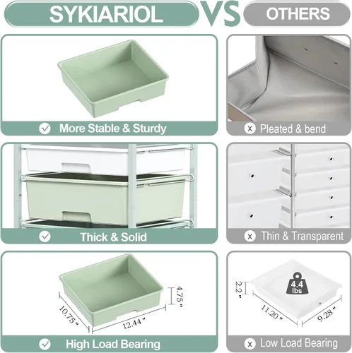 Miniatura 5 de SYKIARIOL Cajón de almacenamiento con ruedas de 4 cajones, organizador de manualidades con puerta a prueba de polvo para niños, sala