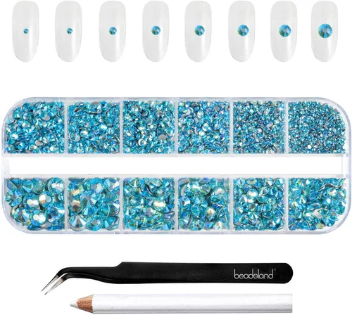 Miniatura 13 de Beadsland Diamantes de imitación para maquillaje, 8 tamaños, 2500 unidades de diamantes de imitación de cristal con parte trasera plana, gemas