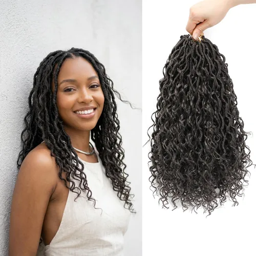 Miniatura 30 de 8 Paquetes de Rastas Falsas Bohemias de Ganchillo de 14 Pulgadas, Rastas Suaves de Ganchillo con Extremos Rizados, Pre-enrolladas, Cabello de 1B/27#