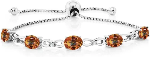 Miniatura 71 de Gem Stone King Pulsera de tenis de diamantes cultivados en laboratorio con piedra natal de 3-6 quilates para mujer, plata de ley 925, ovalada